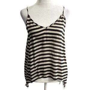 MASON Women V Neck Asymmetric Hem Striped Silk Tank Top Sz 6 Black Tan 18-12